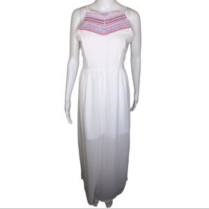 JAPNA Chiffon Sleeveless Maxi Dress With Raised 3D Aztec Detailing White Medium